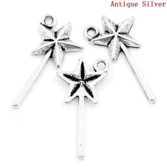 10 Silver FAIRY STAR WAND Pendant Charms chs0762