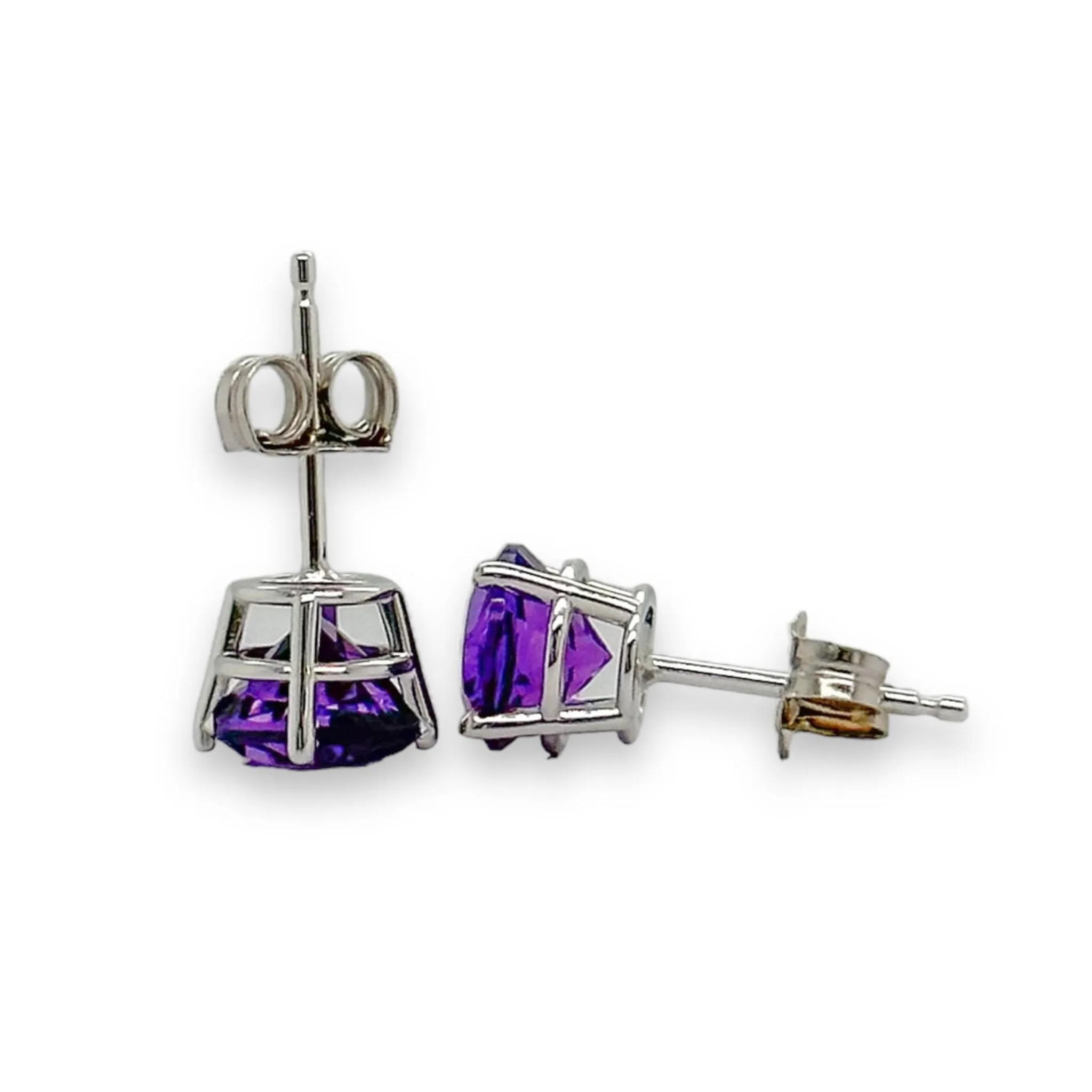 14K W Gold 1.40cttw 6mm Round Amethyst Earrings