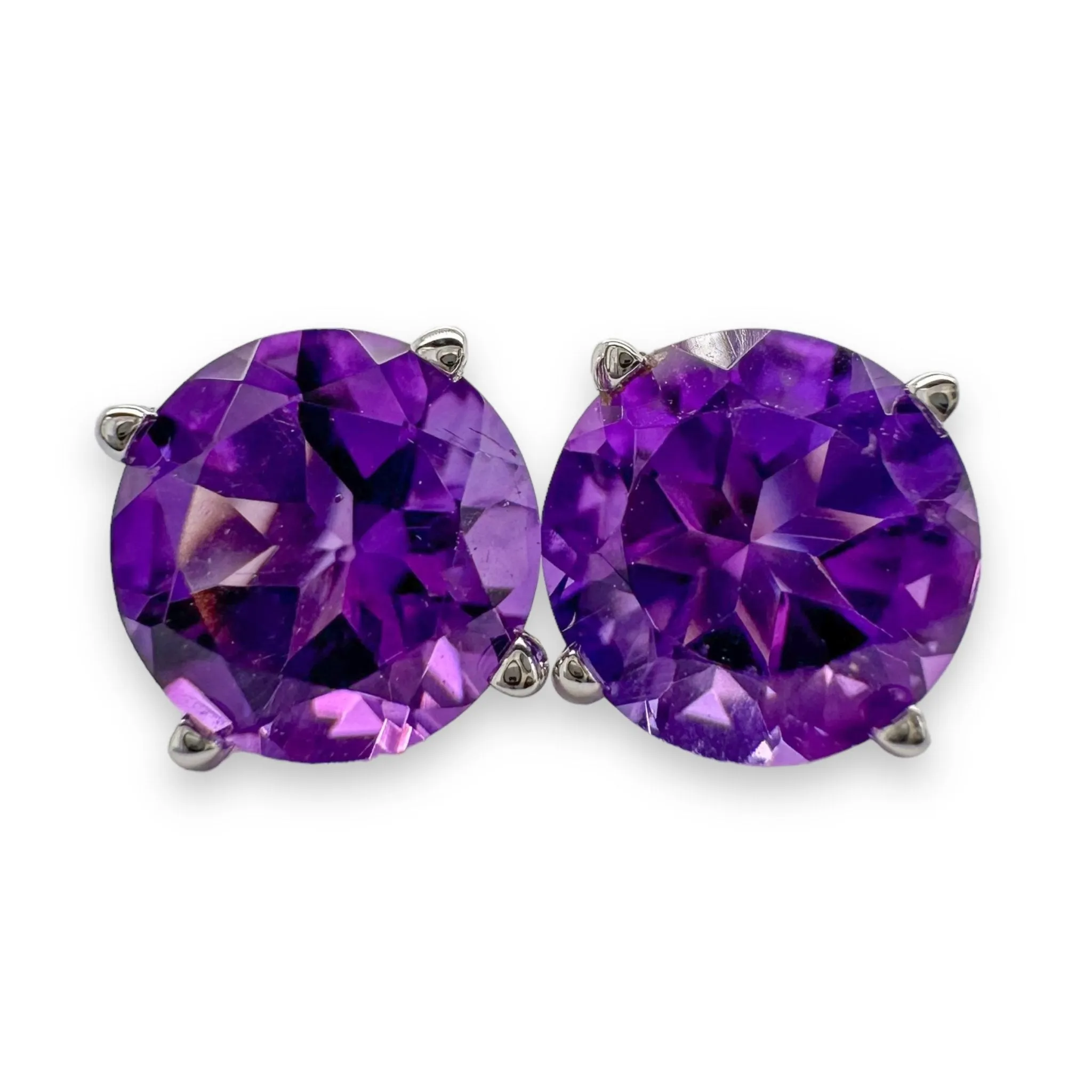 14K W Gold 1.40cttw 6mm Round Amethyst Earrings