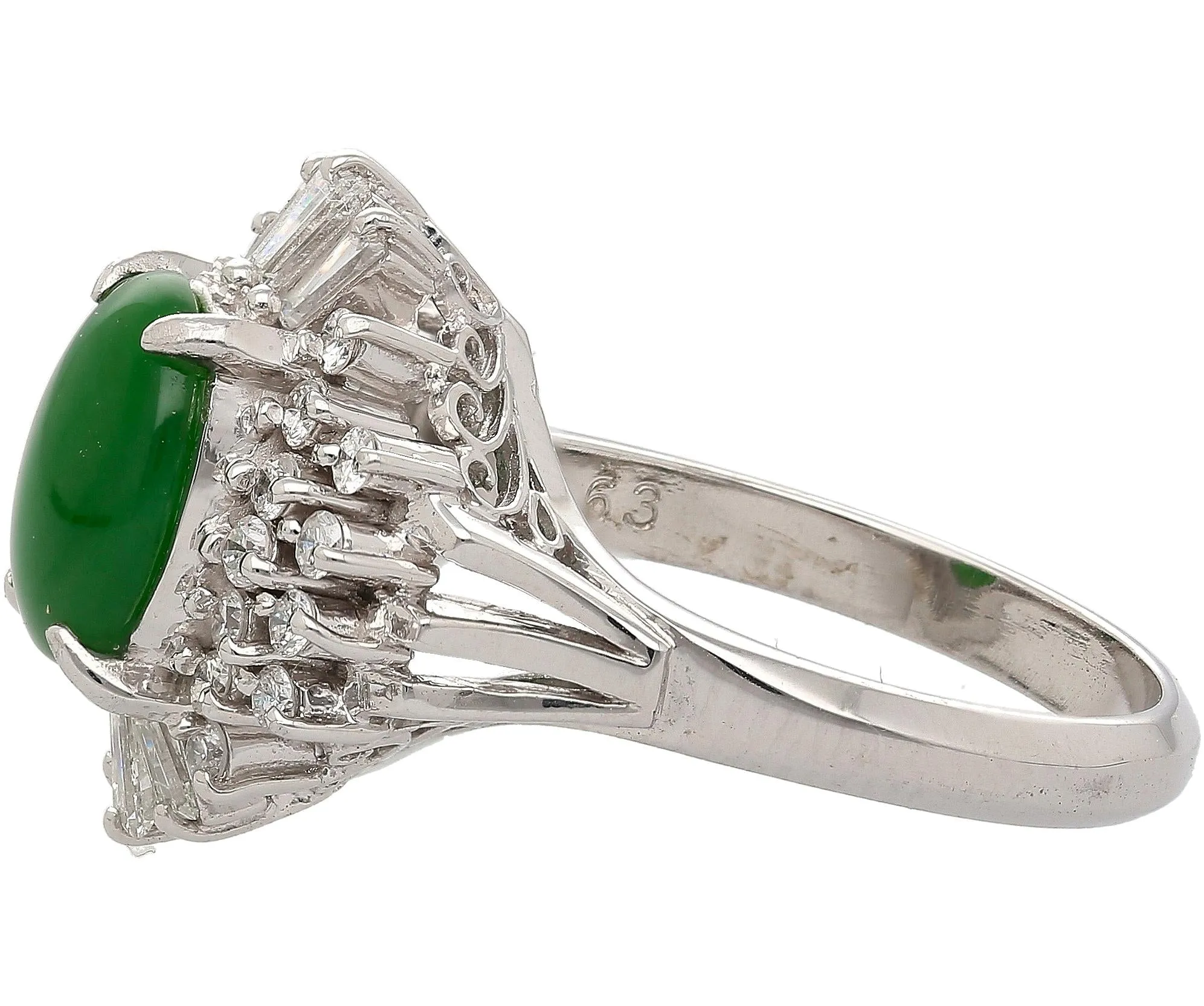 1.73 Carat Jadeite Jade Fei Cui & Diamond Halo Platinum Ballerina Filigree Ring