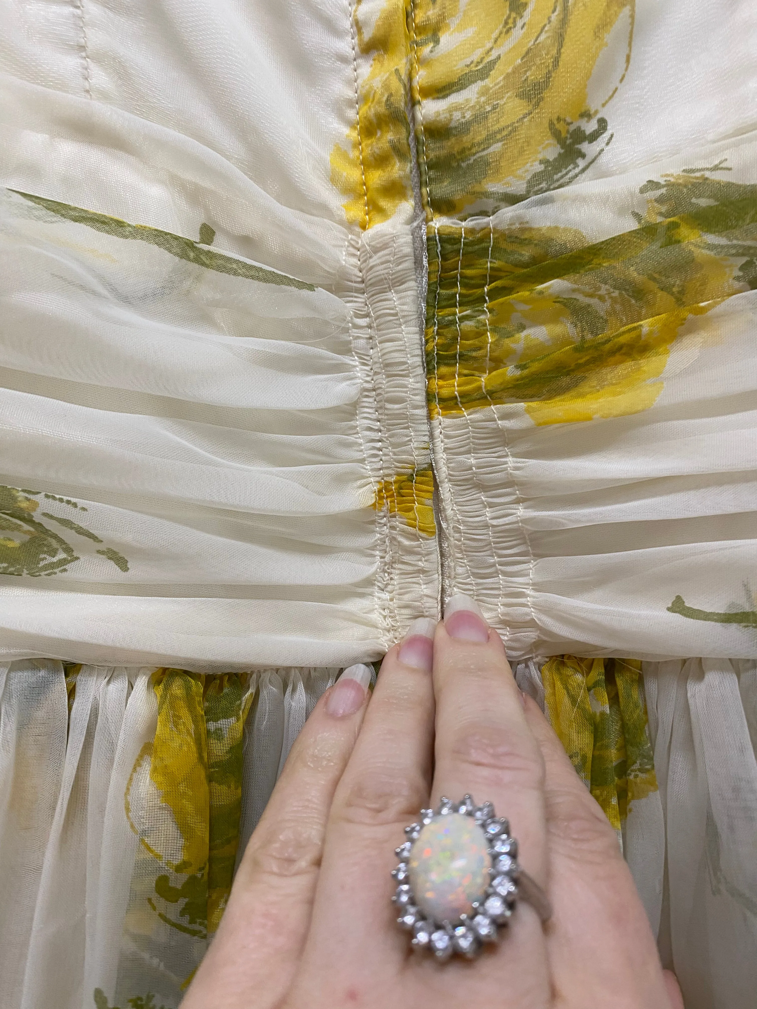 1950's Yellow Rose Chiffon Party Dress / XS