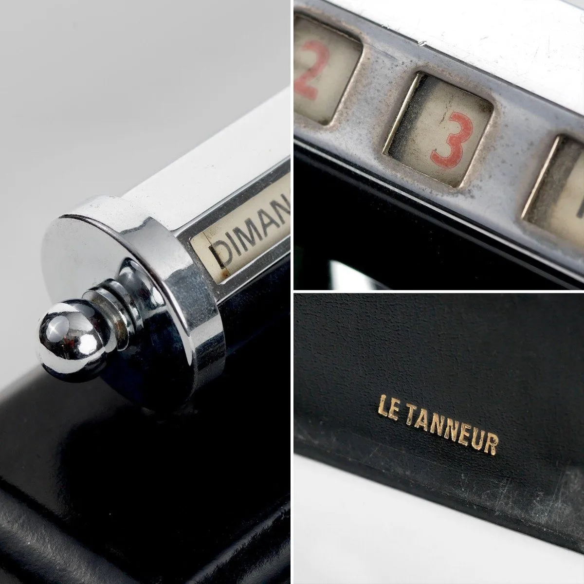 1960s Le Tanneur Leather And Chrome Perpetual Desk Calendar Tray