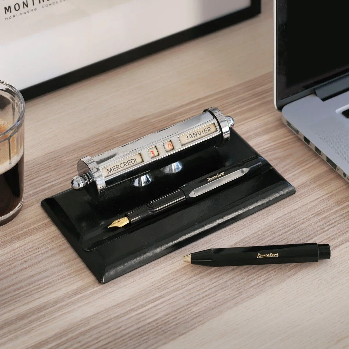 1960s Le Tanneur Leather And Chrome Perpetual Desk Calendar Tray