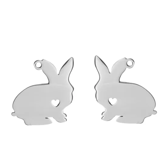 2 Stainless Steel BUNNY RABBIT Charm Pendants, Design Metal Stamping Blanks 25x23mm, 15 gauge, chs2719