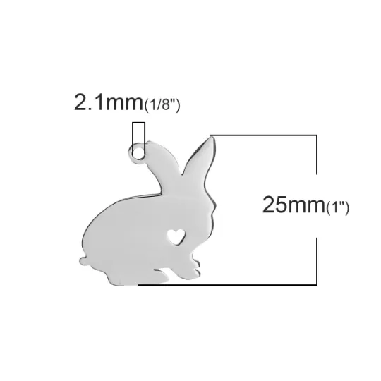 2 Stainless Steel BUNNY RABBIT Charm Pendants, Design Metal Stamping Blanks 25x23mm, 15 gauge, chs2719