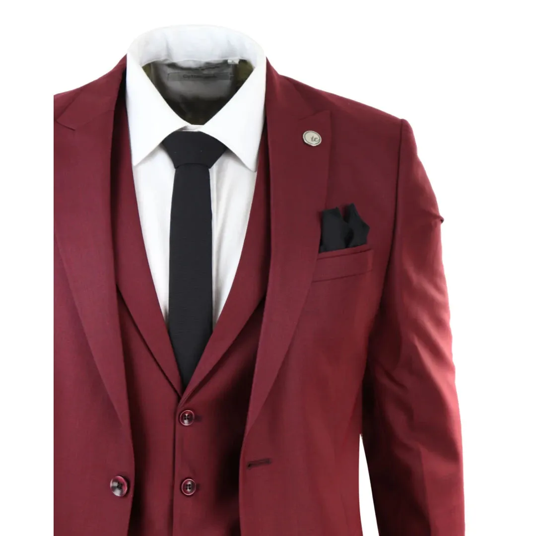 469 - Men's 3 Piece Suit Maroon Formal 1920s Classic Gatsby