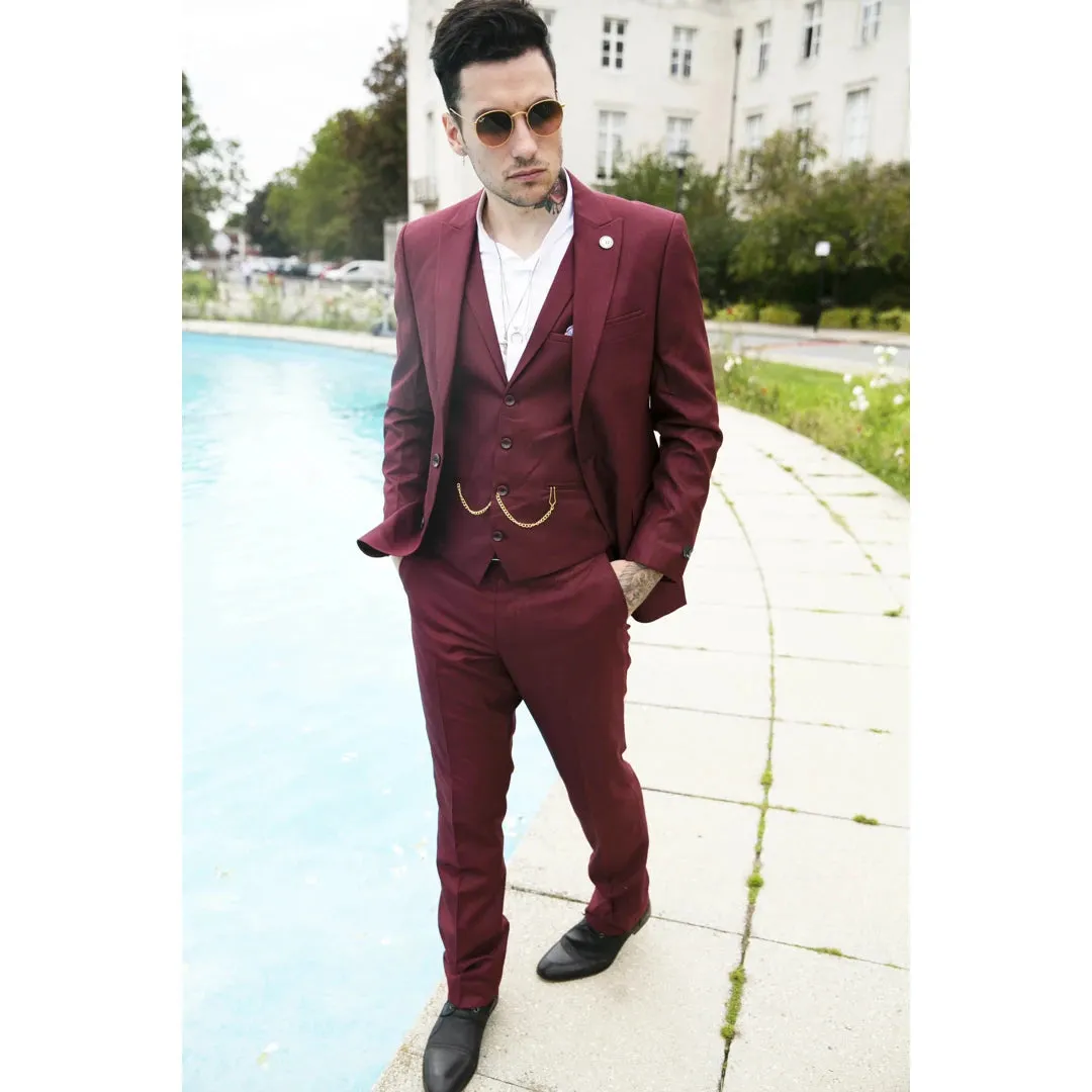 469 - Men's 3 Piece Suit Maroon Formal 1920s Classic Gatsby