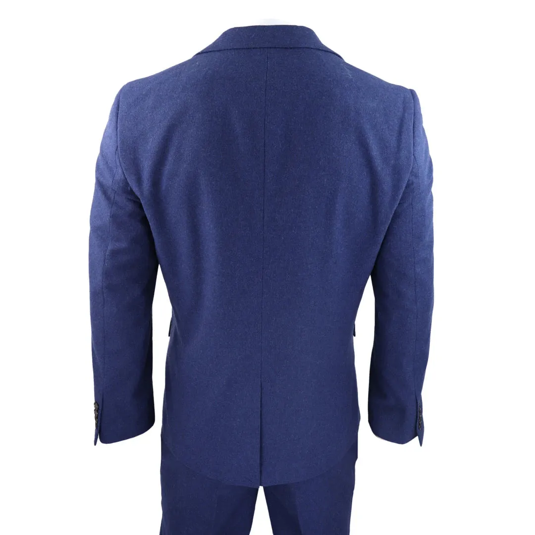 57298-Eton - Men's Wool 3 Piece Blue Suit Double Breasted Waistcoat Wedding Party 1920s