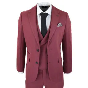 57298-Eton - Men's Wool 3 Piece Burgundy Red Suit Double Breasted Wedding Party 1920s