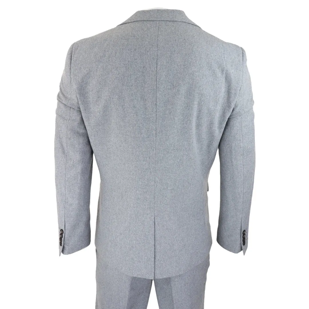 57298-Eton - Men's Wool 3 Piece Grey Suit Double Breasted Waistcoat Wedding Party 1920s