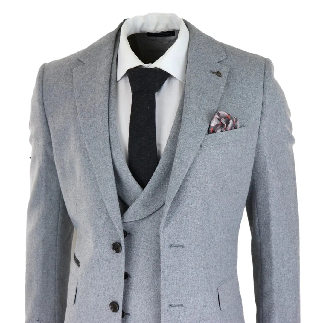 57298-Eton - Men's Wool 3 Piece Grey Suit Double Breasted Waistcoat Wedding Party 1920s