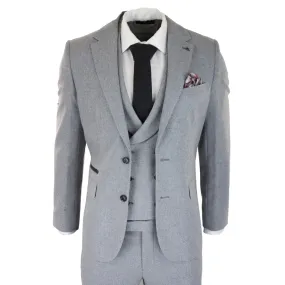 57298-Eton - Men's Wool 3 Piece Grey Suit Double Breasted Waistcoat Wedding Party 1920s