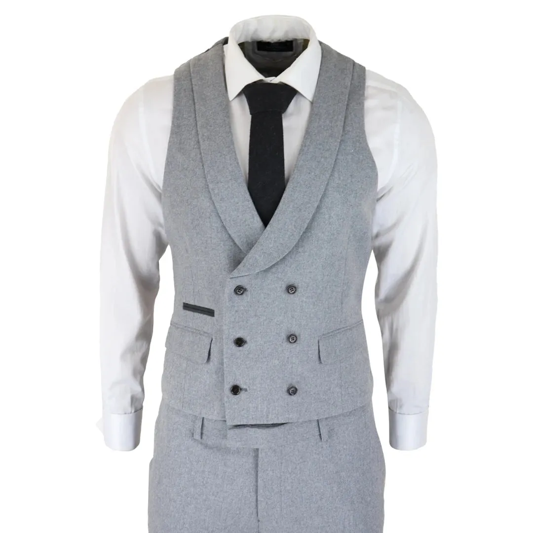 57298-Eton - Men's Wool 3 Piece Grey Suit Double Breasted Waistcoat Wedding Party 1920s