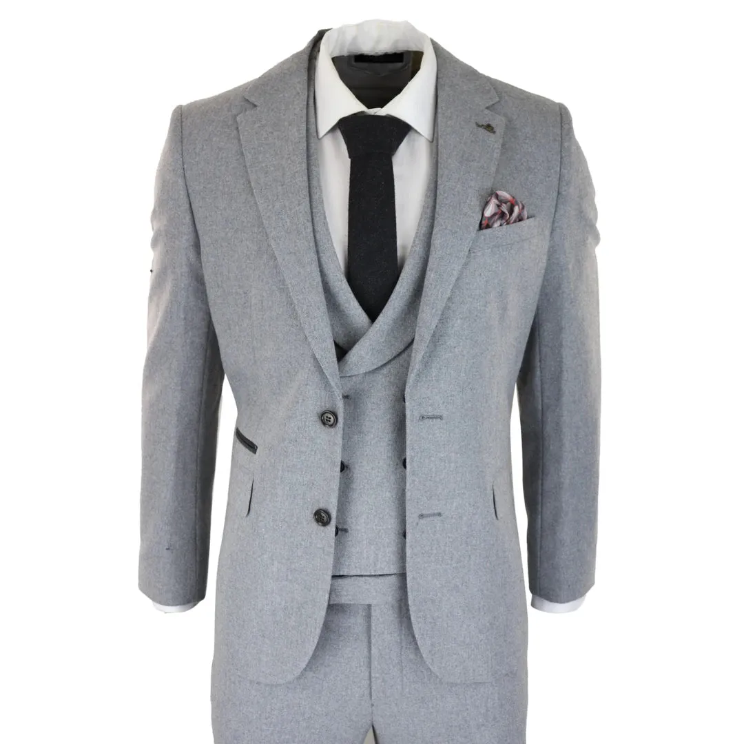 57298-Eton - Men's Wool 3 Piece Grey Suit Double Breasted Waistcoat Wedding Party 1920s