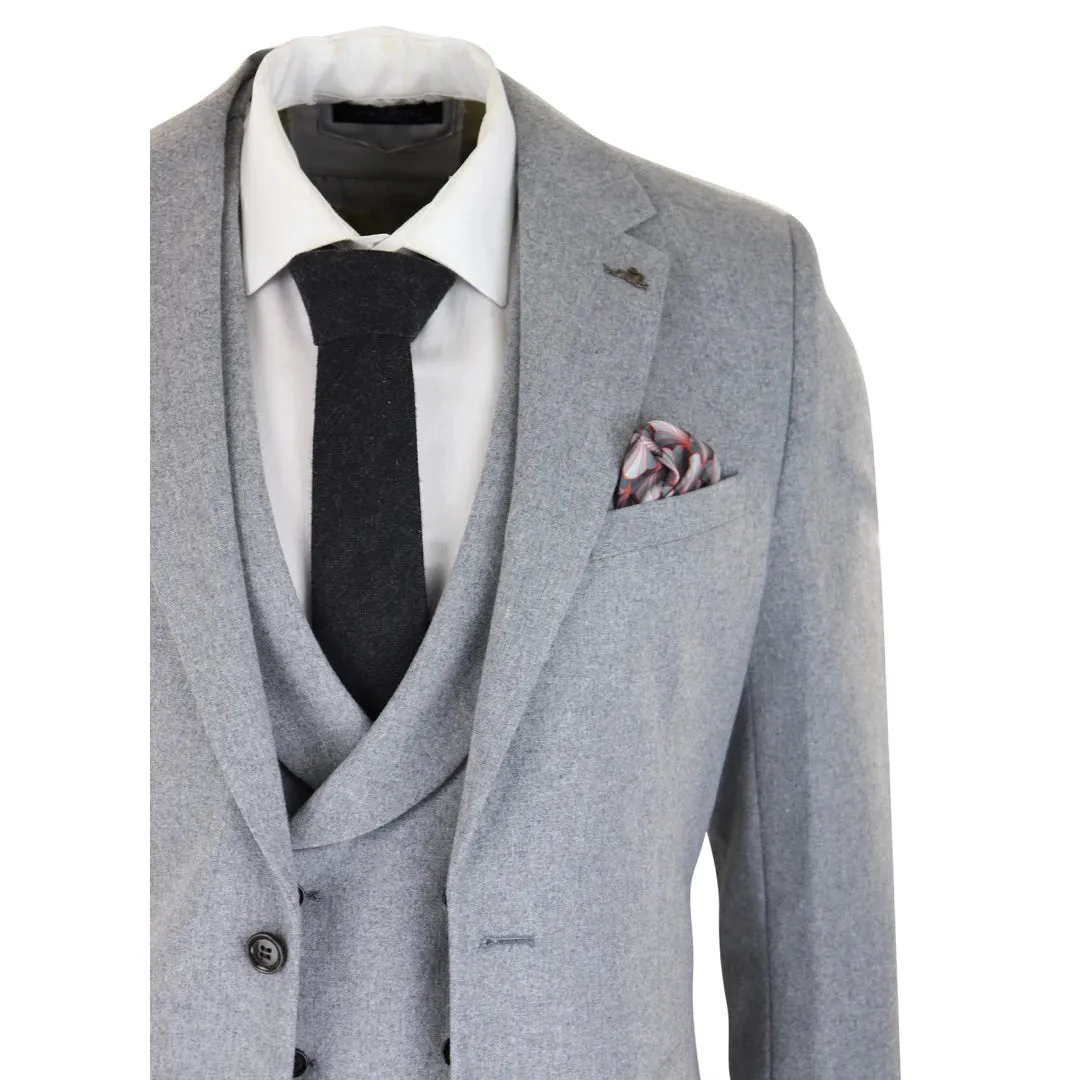 57298-Eton - Men's Wool 3 Piece Grey Suit Double Breasted Waistcoat Wedding Party 1920s