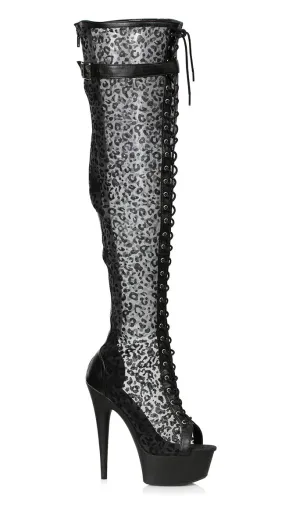 6 Inch Clear Leopard Thigh High Boot