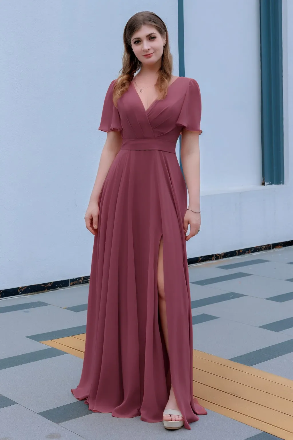 A-Line Floor Length Chiffon Bridesmaid Dress CB0719