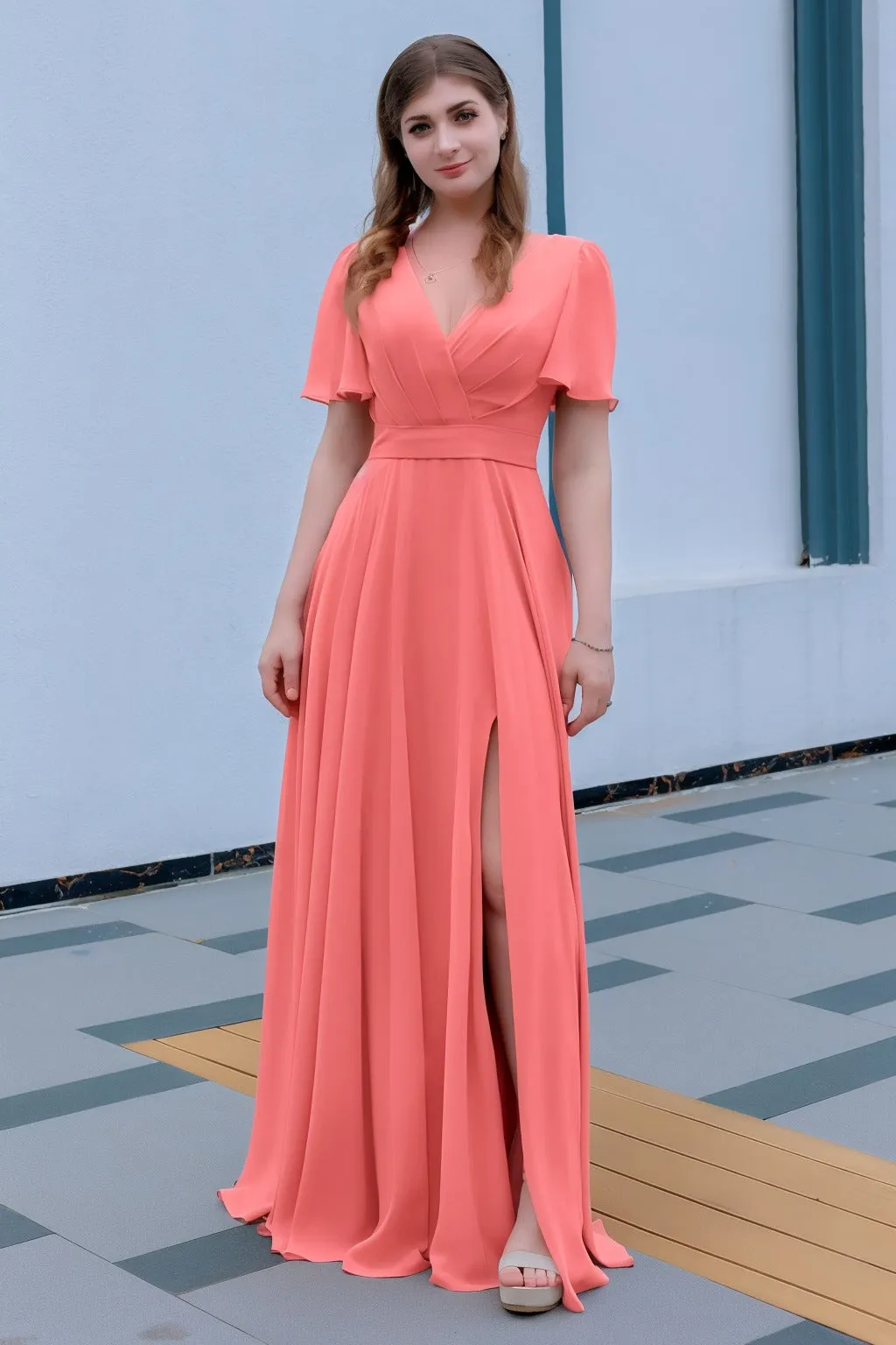 A-Line Floor Length Chiffon Bridesmaid Dress CB0719