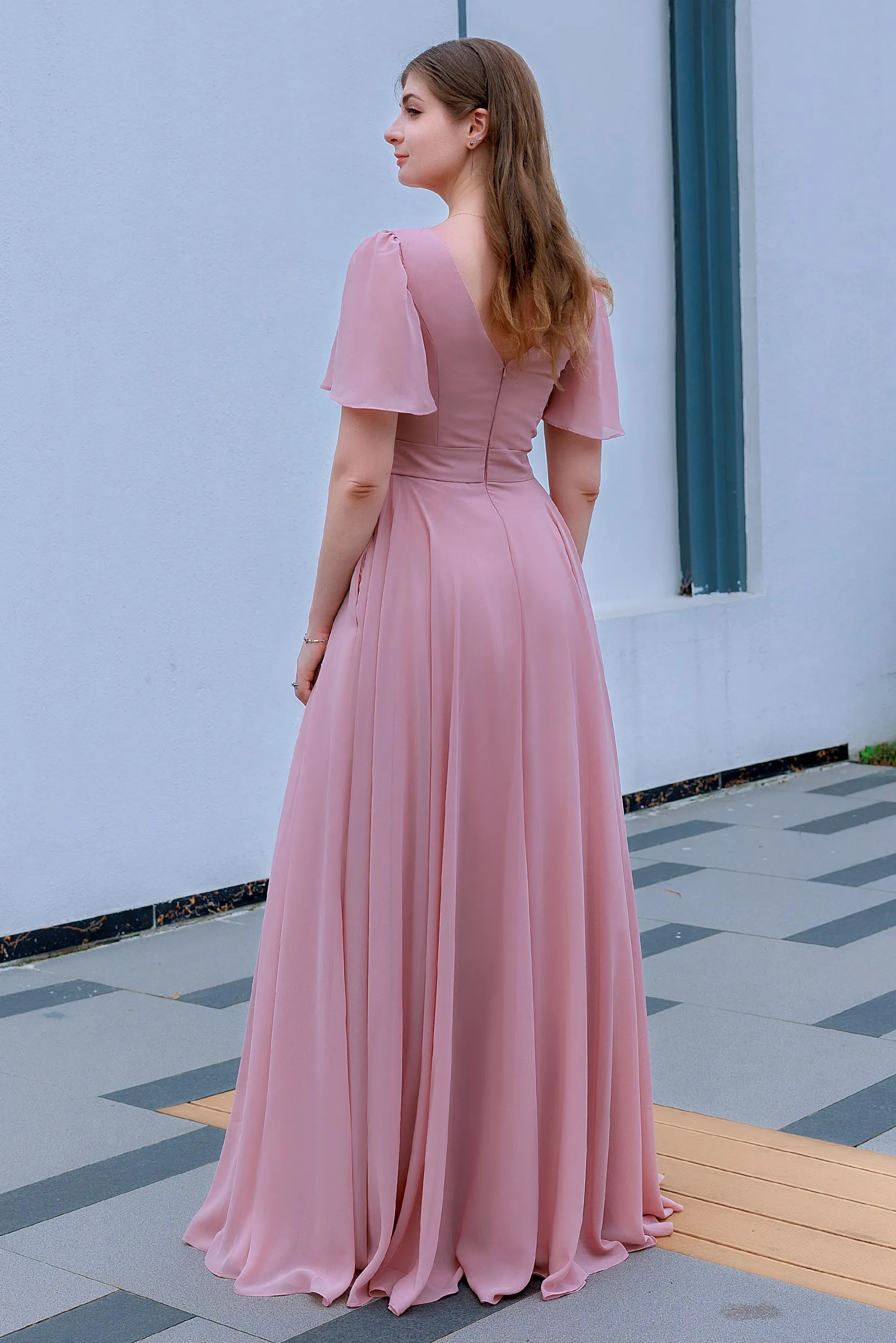 A-Line Floor Length Chiffon Bridesmaid Dress CB0719