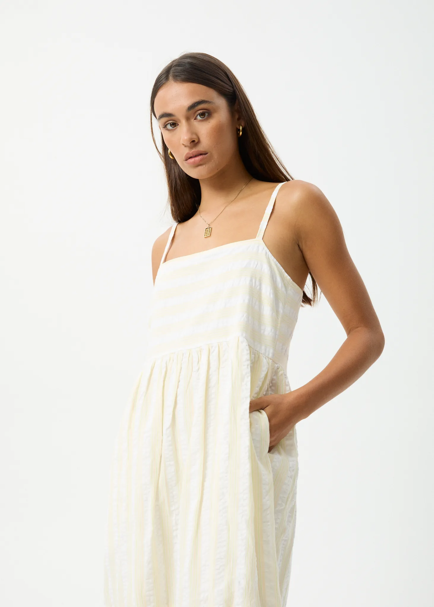 AFENDS Womens Splice - Maxi Dress - White / Lemongrass