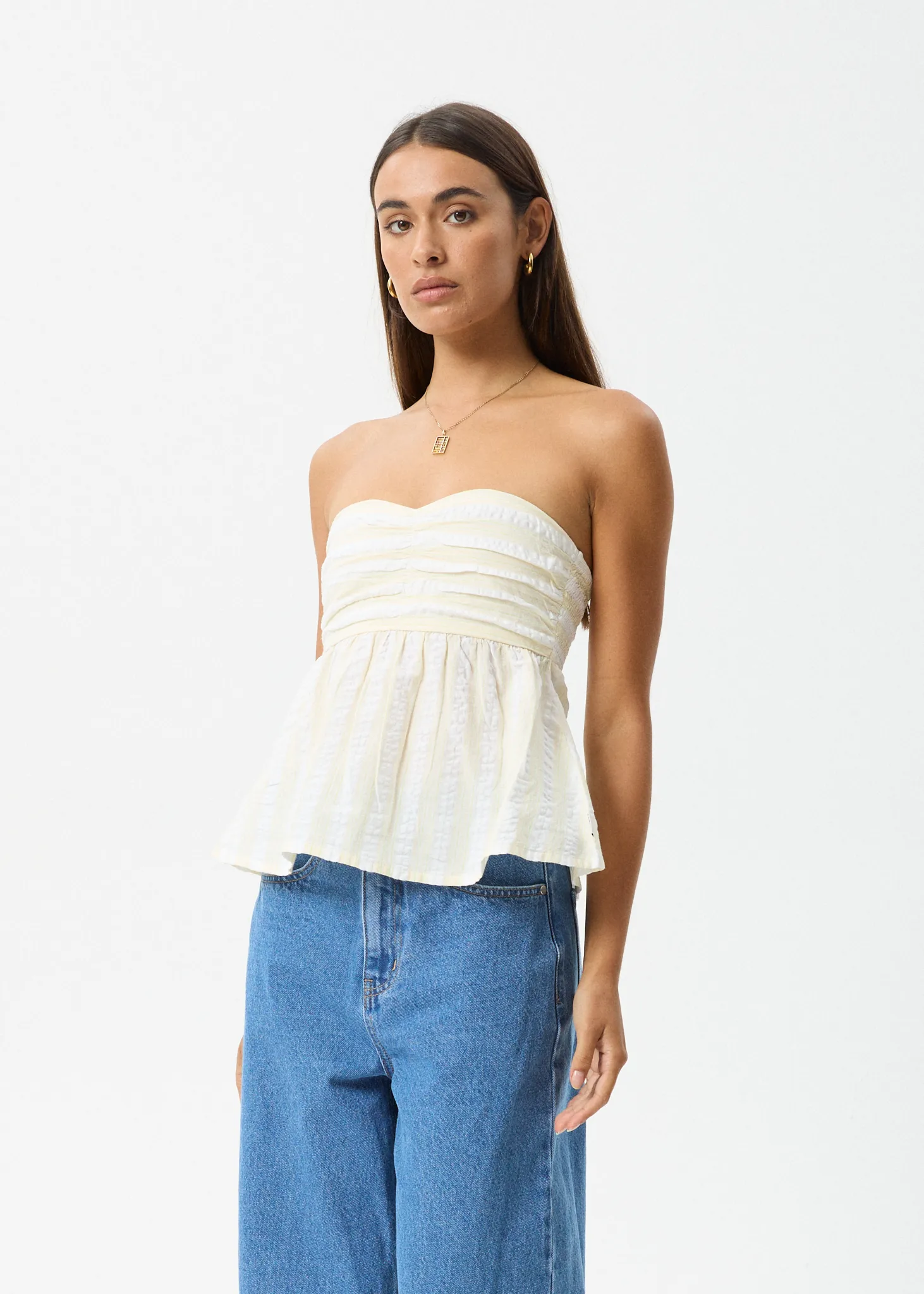 AFENDS Womens Splice - Strapless Top - White / Lemongrass