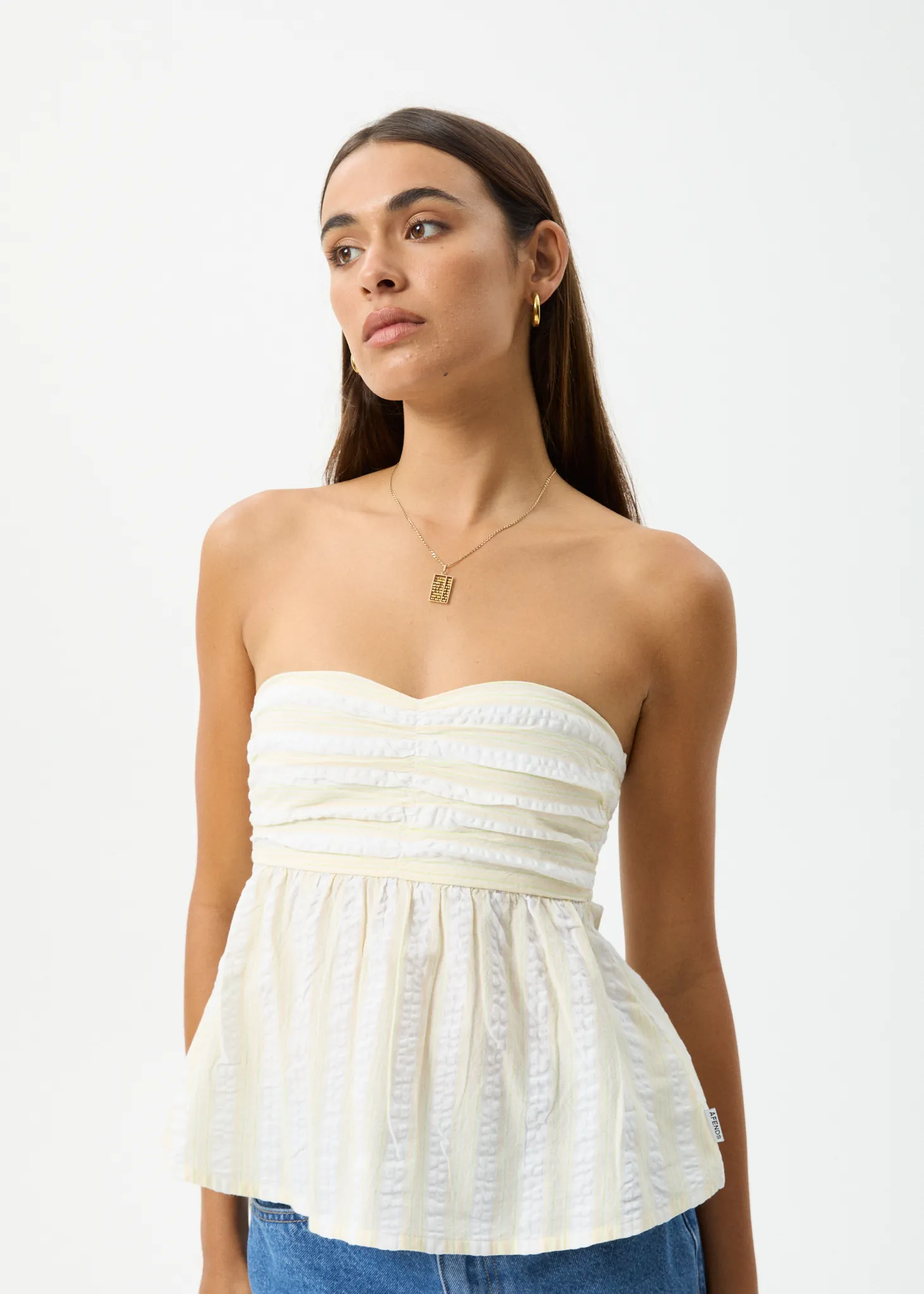 AFENDS Womens Splice - Strapless Top - White / Lemongrass