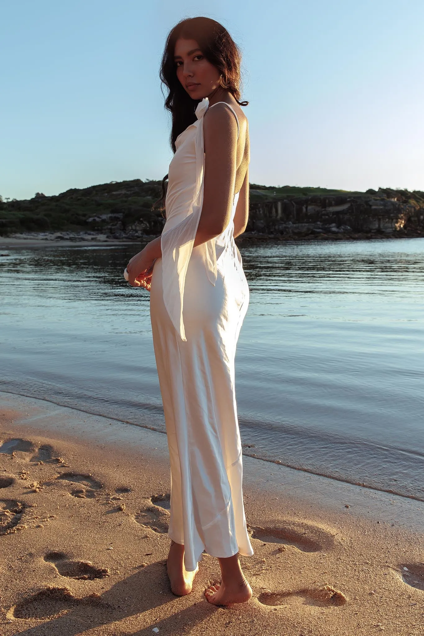 Afterglow Backless Cowl Neck Maxi Dress Off White