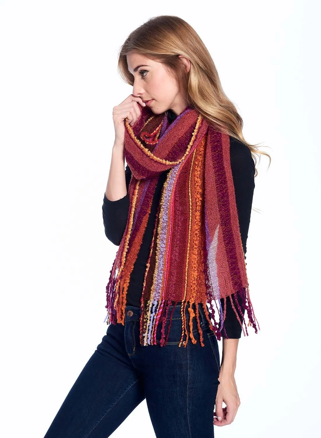 Alpaca Fringe Scarf - Boucle - Autumn