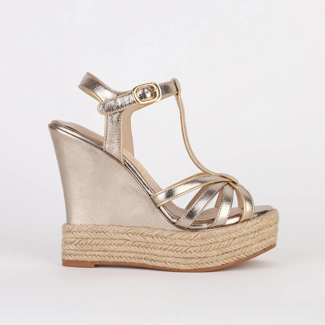 AMELIA - gold leather wedge