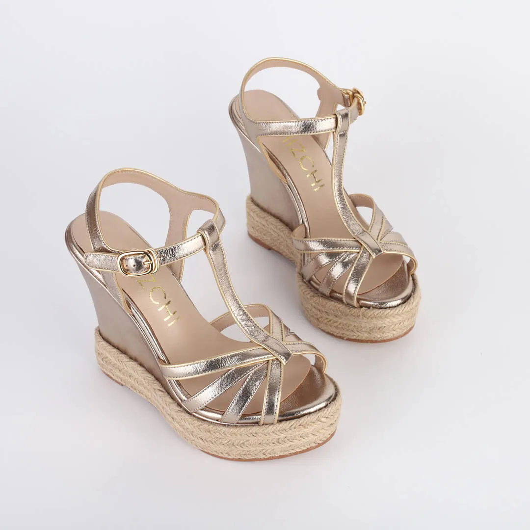 AMELIA - gold leather wedge