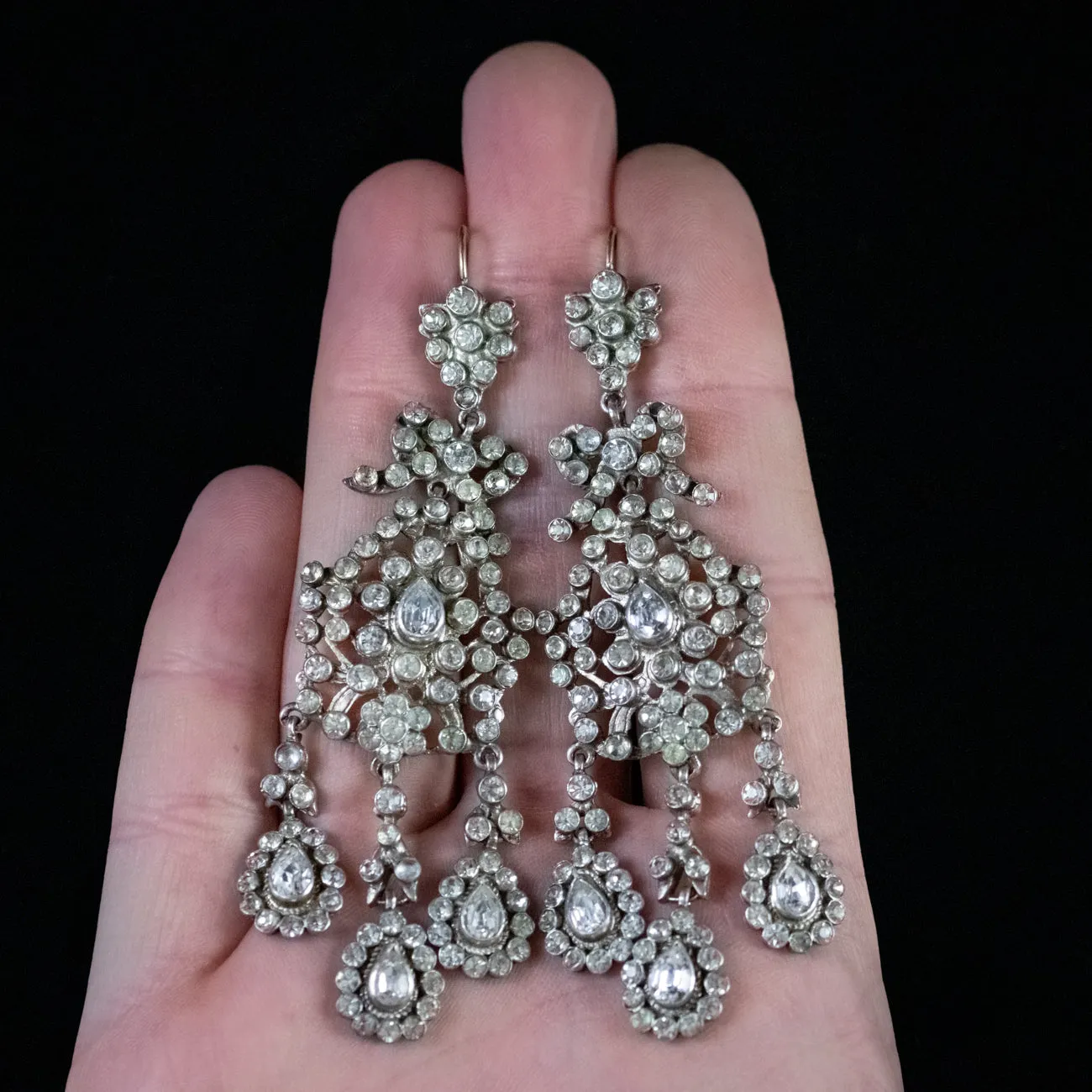 Antique Edwardian Dangle Paste Earrings Silver Circa 1910