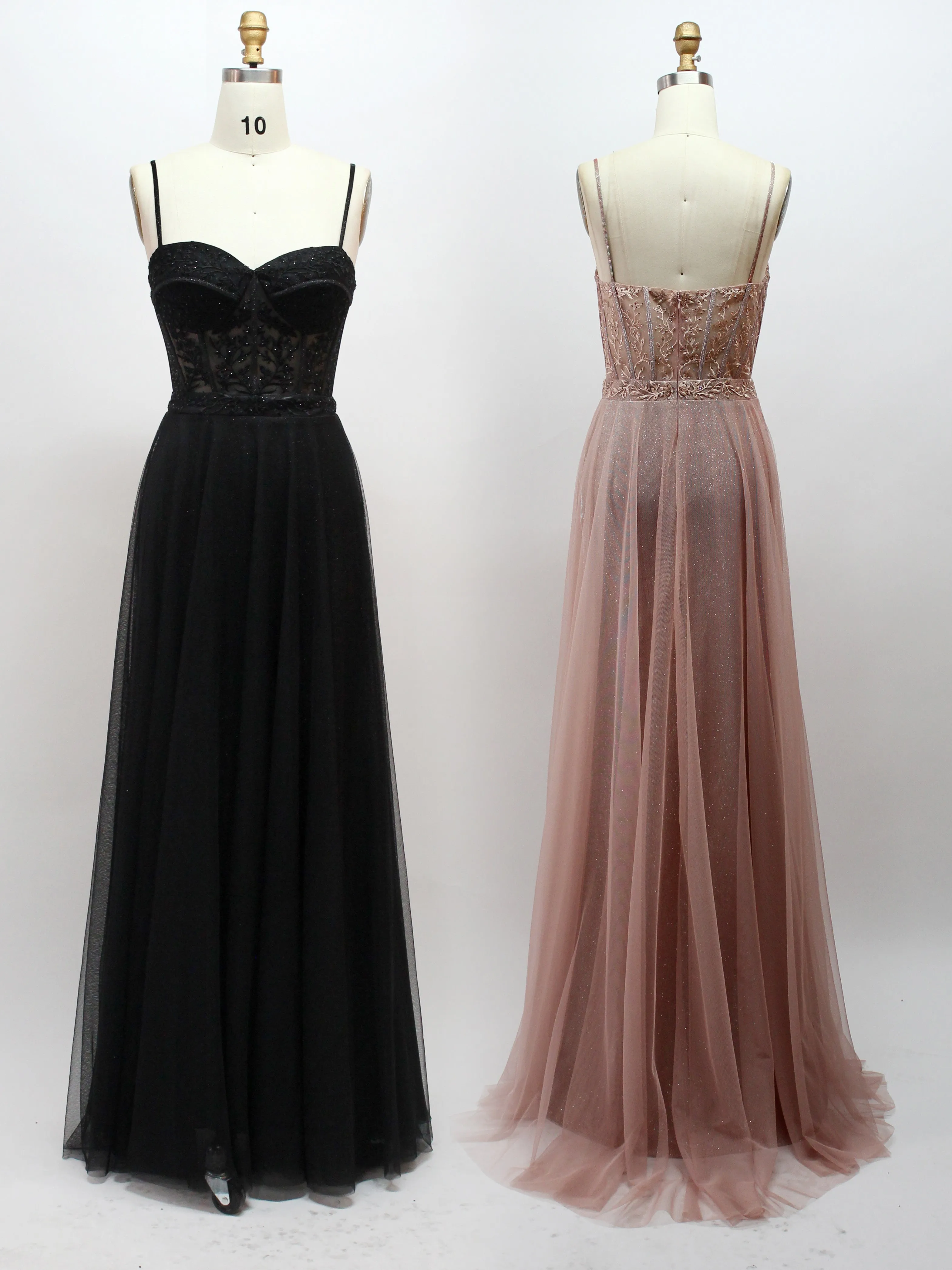 Appliqued Tulle Prom Dresses A-line Long Gowns With Beads PD471