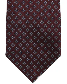 Armani Silk Tie Maroon Metallic Blue Geometric Armani Collezioni