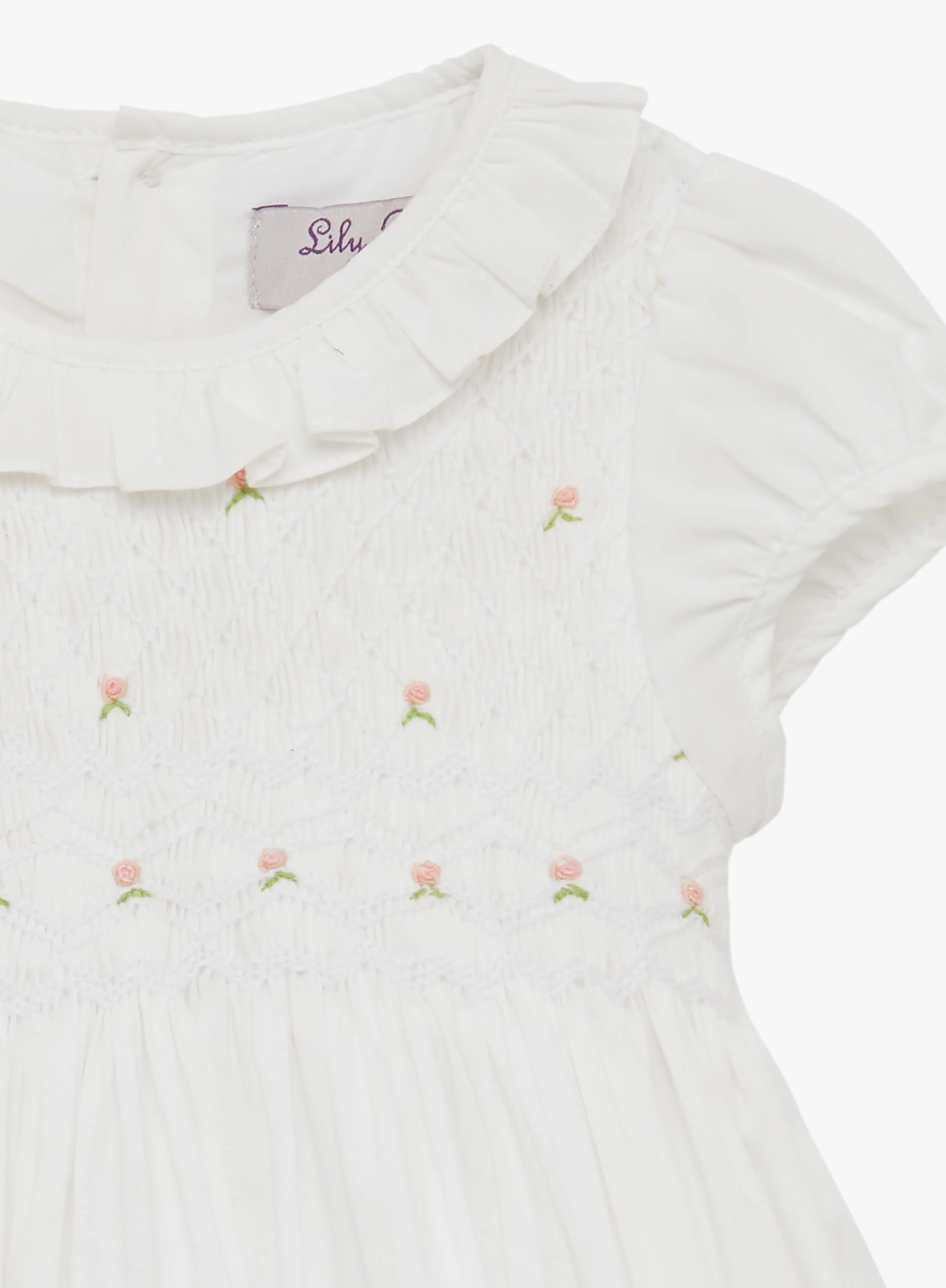 Baby Willow Rose Hand Smocked Dress in White