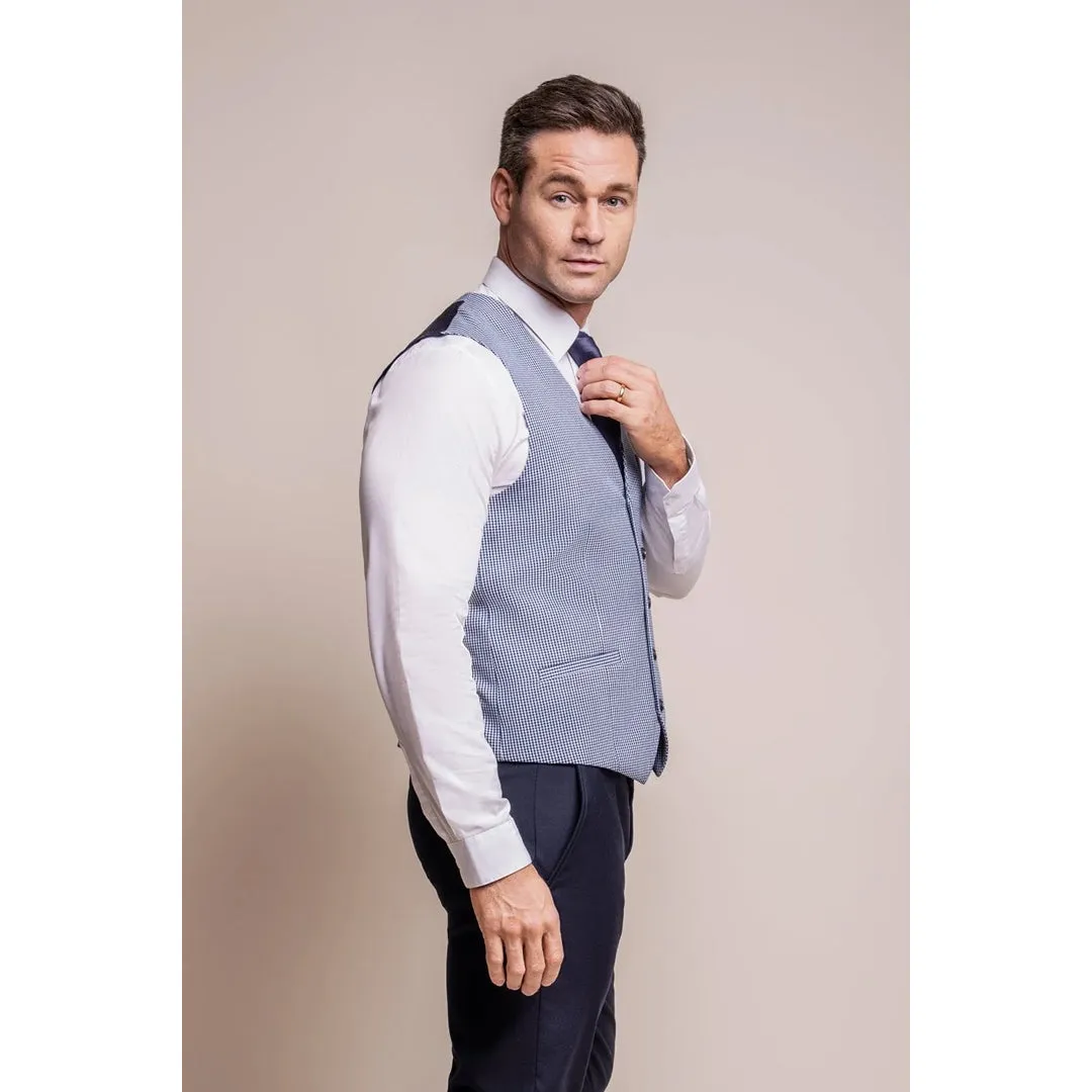 Baresi - Men's Light Blue Check Waistcoat