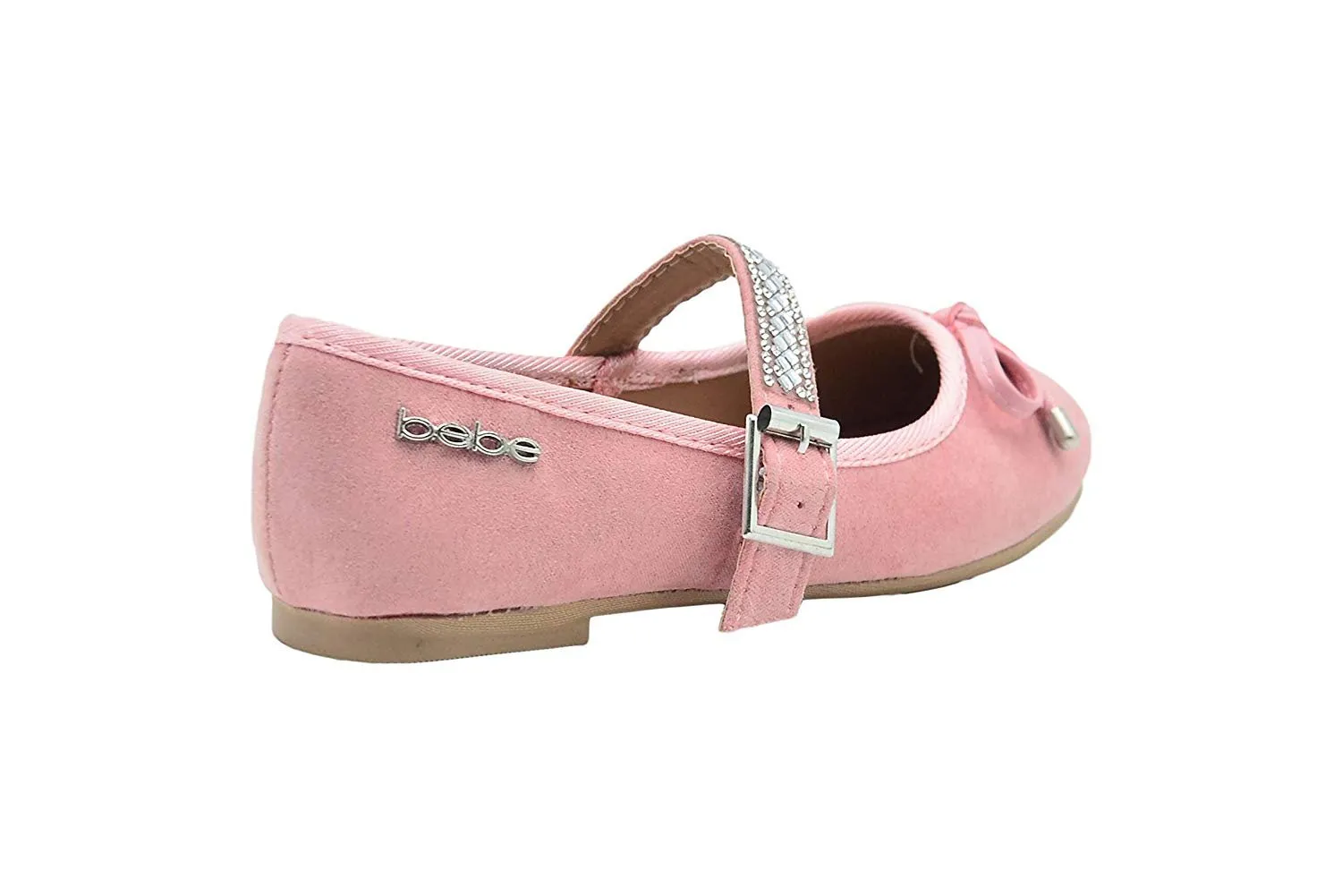 bebe Girls Big Kid Round Toe Mary Jane Dress Slip-On Flat Shoe Embellished with Sparkly Rhinestone Strap and Bow