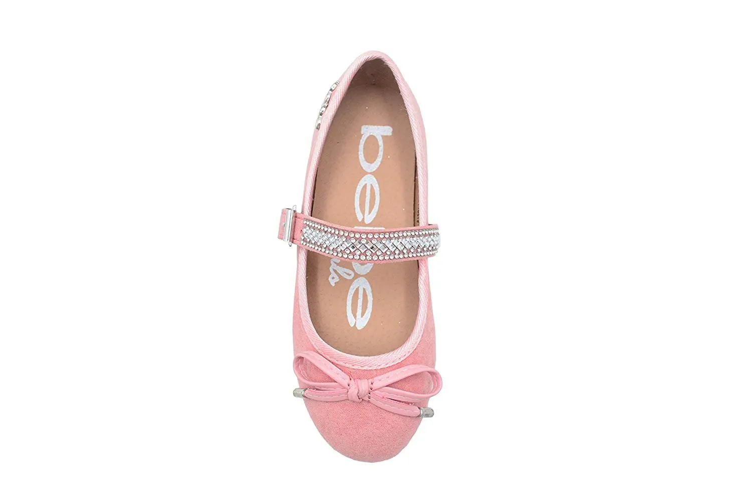 bebe Girls Big Kid Round Toe Mary Jane Dress Slip-On Flat Shoe Embellished with Sparkly Rhinestone Strap and Bow