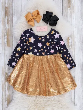 Black & Gold Starry Sequin Dress