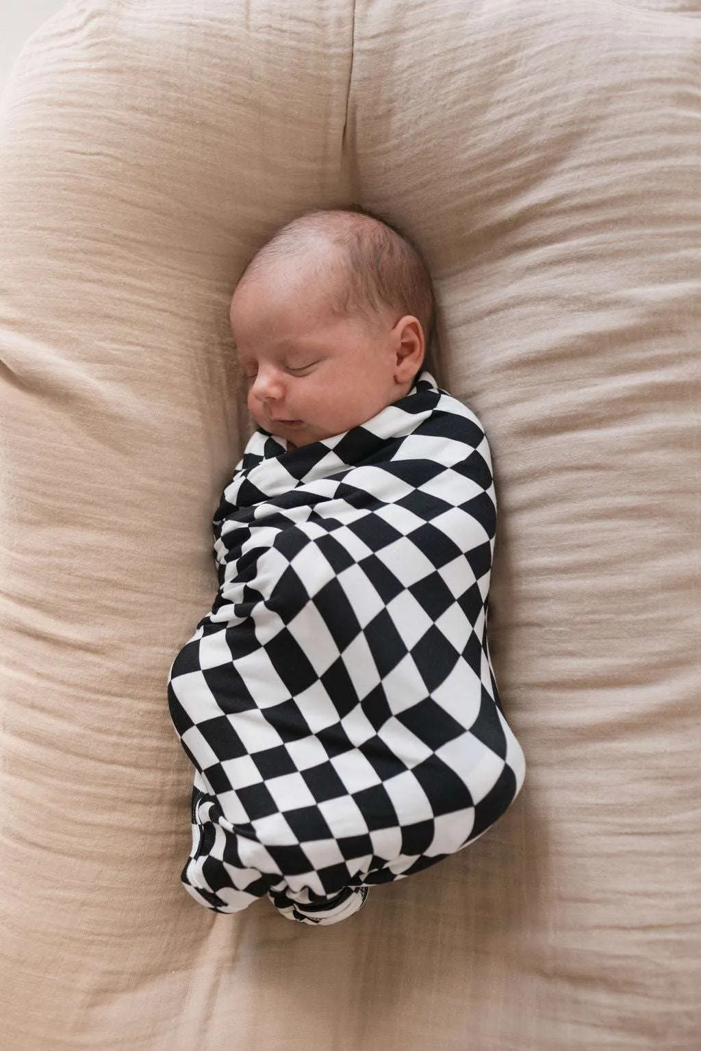 Black & White Wavy Checkerboard | Bamboo Swaddle