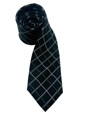 Black Checked Print Silk Tie