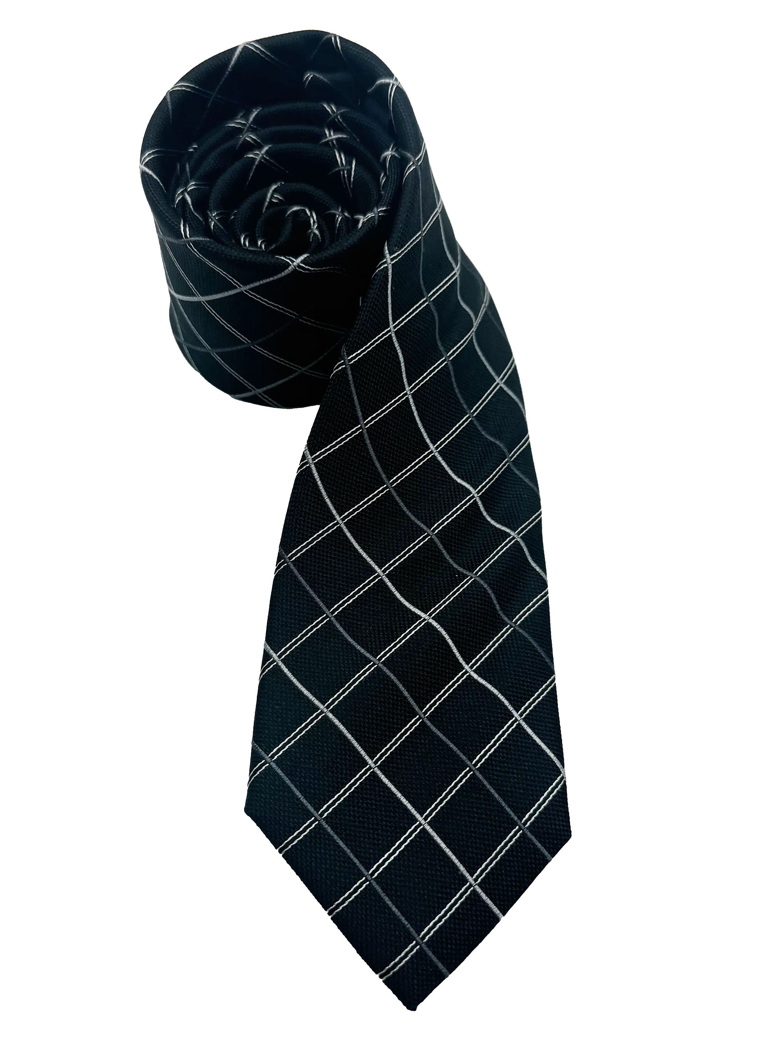 Black Checked Print Silk Tie