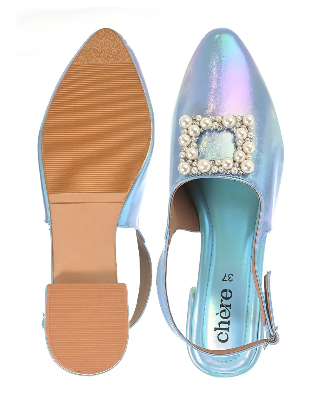 Blue Metallic Gemstone Slingback Mules for Women