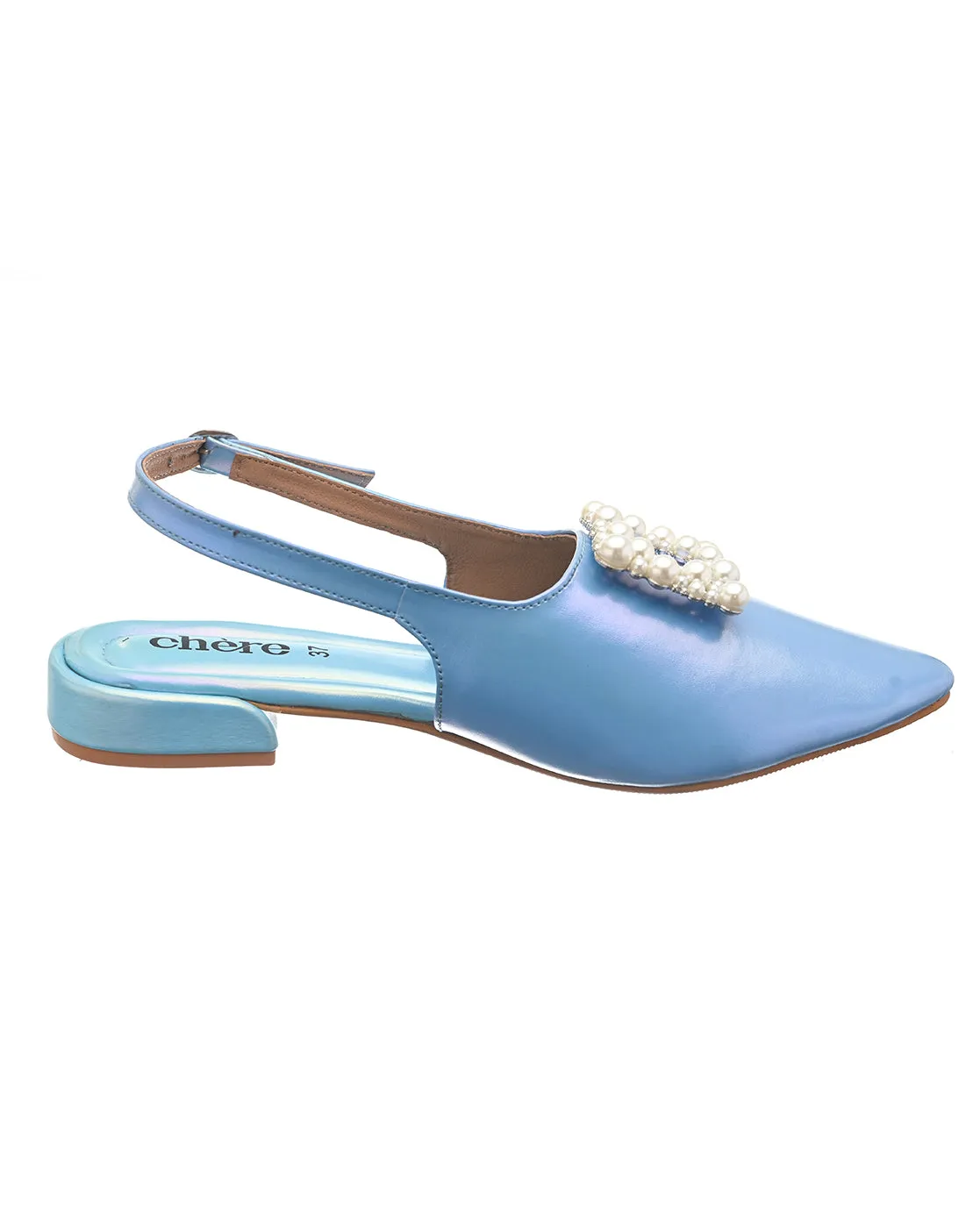 Blue Metallic Gemstone Slingback Mules for Women