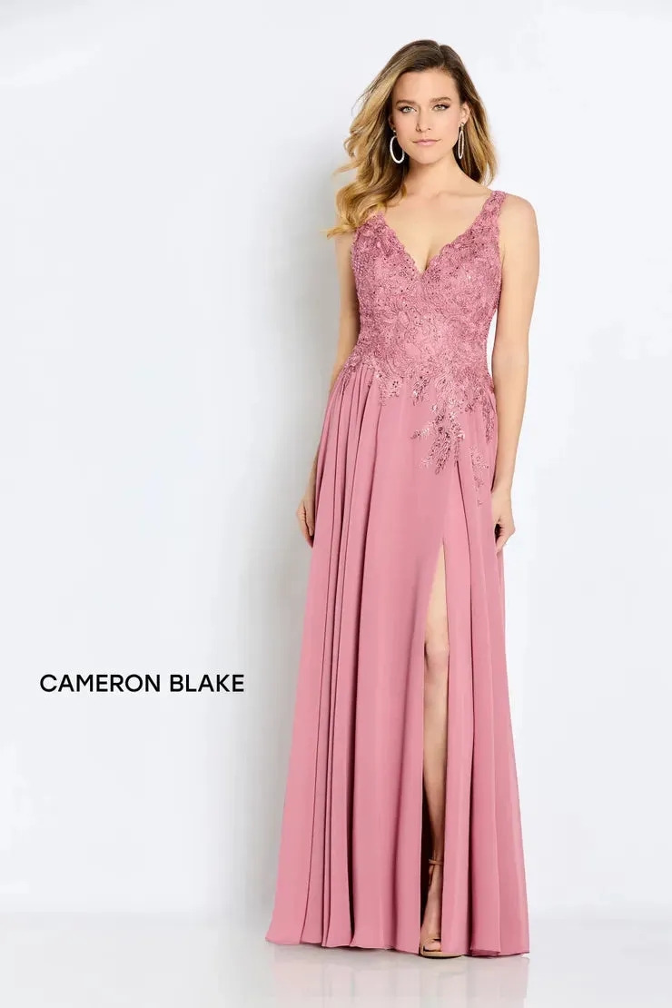 Cameron Blake CB117 Lace Chiffon Gown | Gray