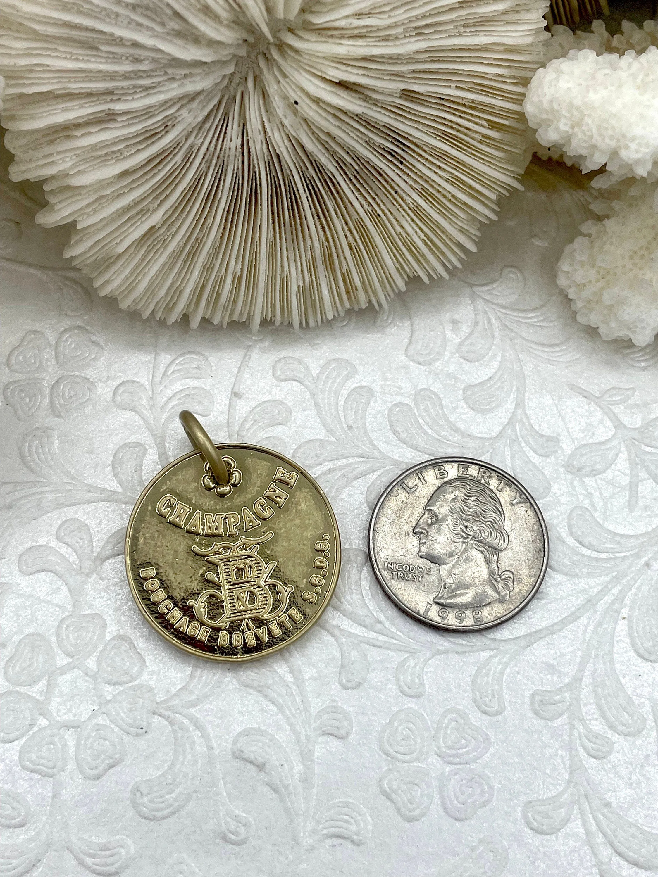 Champagne Coin Pendant, Bley Frères, Champagne Token Reproduction 28mm, French Coin Pendant, Champagne Medallion 8 Finishes. Fast Ship