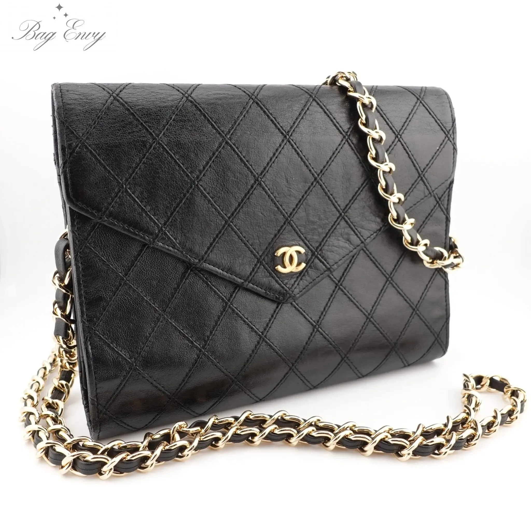 CHANEL Lambskin Wild Stitch Clutch with Chain