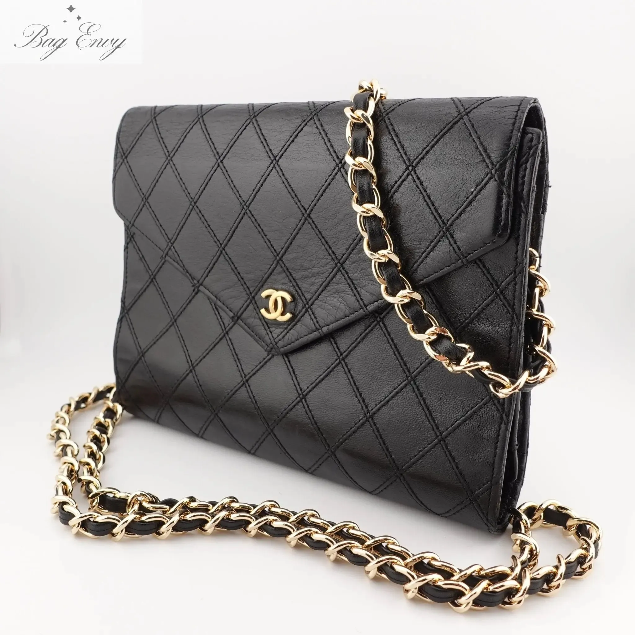 CHANEL Lambskin Wild Stitch Clutch with Chain