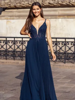 Charming Spaghetti Straps A-line Prom Dresses Chiffon Appliqued Gowns PD590