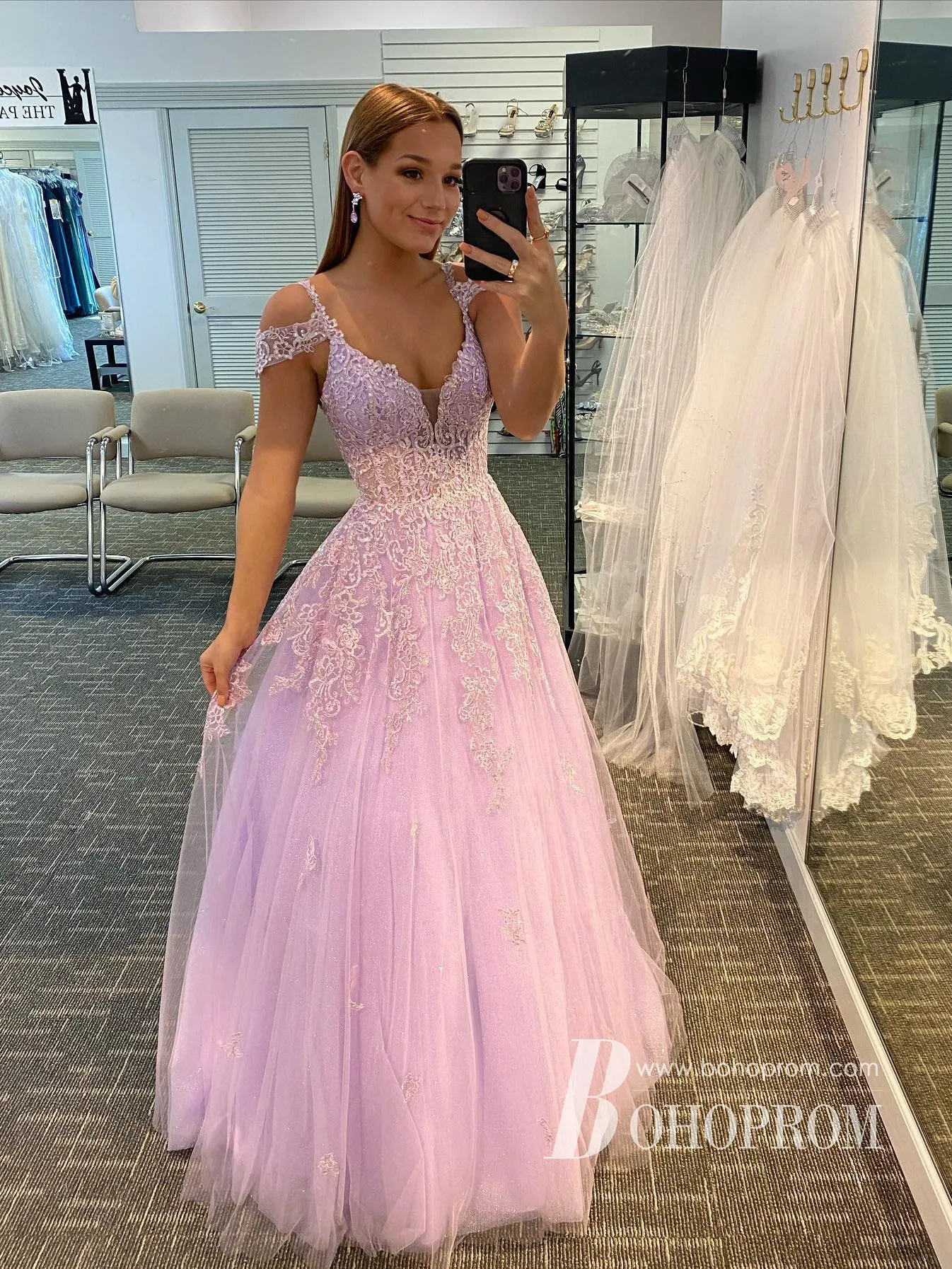 Charming Tulle A-line Prom Dresses With Appliques Rhinestones PD733