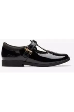 Clarks Lock Shine black patent school shoe